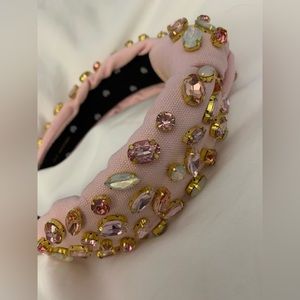 Pink LELE SADOUGHI headband with pink + opal white large crystals, great shape